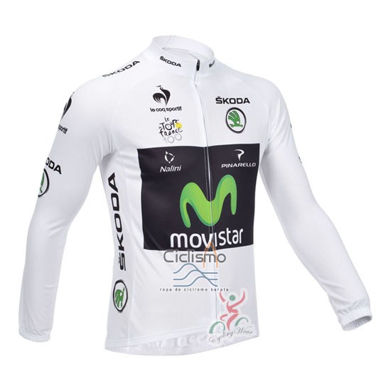 Movistar Lider Ropa Ciclismo Culotte Largo 2013 Hombre Mangas Largas Blanco